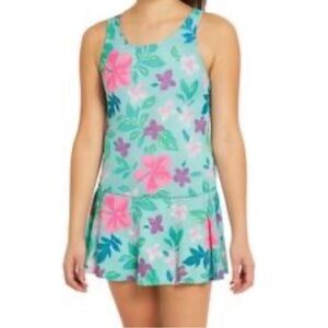 Lands' End Kids Floral One Piece - Blue and Pink swim dress